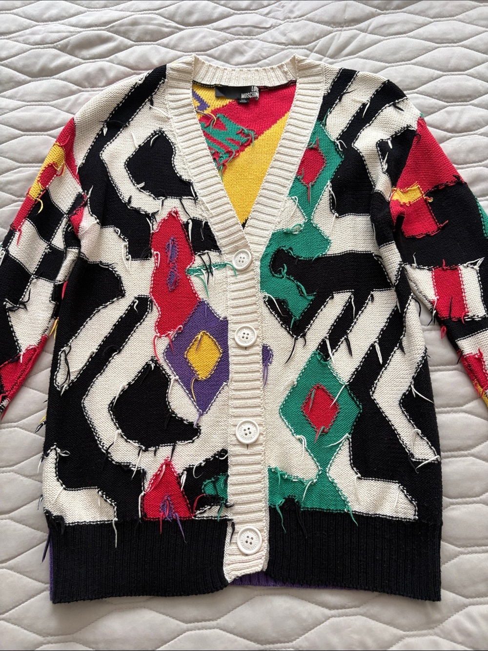 Love Moschino Women’s Multicolor Distressed Button-Front Cardigan Sweater S